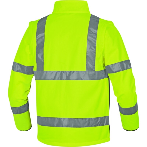 Softshell hidrofug 2 în 1 de înaltă vizibilitate -  Softshell - 100% poliester - Membrană TPU, 3 straturi laminate, culori: Galben fluorescent-Gri, Portocaliu Fluo-Gri