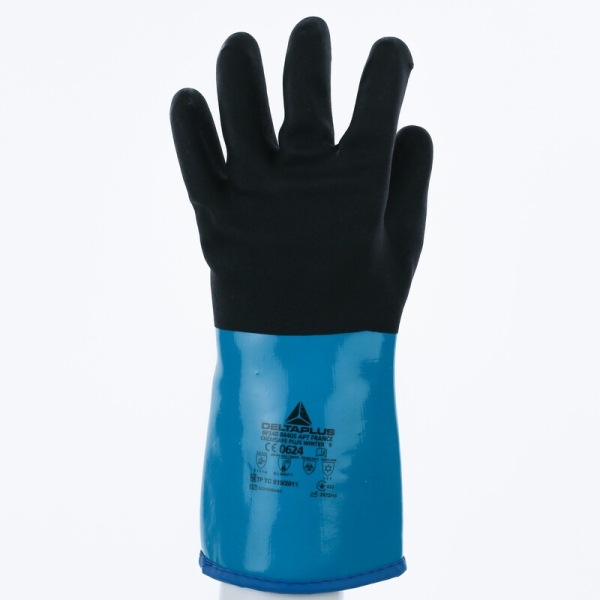 Mănușă impermeabilă cu fixare - Acril - Strat dublu de nitril/PVC - Calibru : 10 - Lungime :  300   mm , culori: Albastru