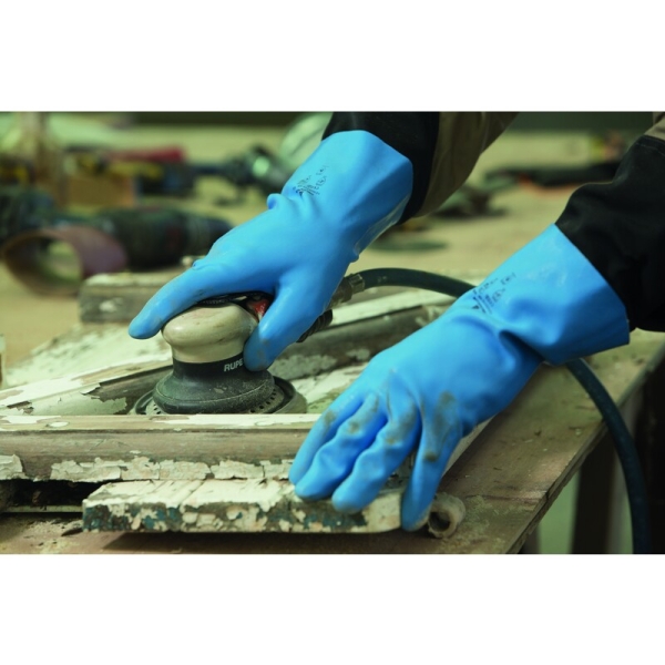 Mănușă impermeabilă cu fixare - Latex neted - Lungime :  300   mm , culori: Albastru