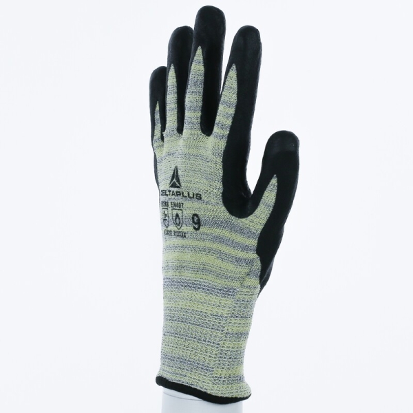 Mănușă tricotată cu strat protector - HEATnocut - Spumă de nitril - Calibru : 13, culori: Galben-Gri-Negru