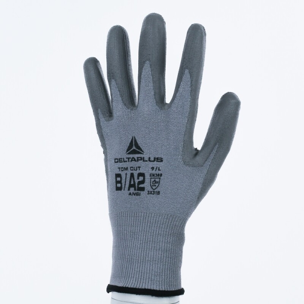 Mănușă tricotată cu strat protector - DELTAnocut, Carbon - PU - Calibru : 13, culori: Gri