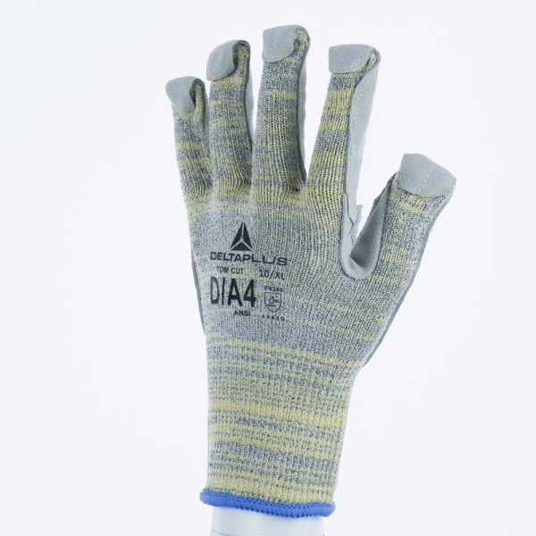 Mănușă tricotată fără strat protector cu țepi - HEATnocut, HDPE - Calibru : 10, culori: Galben-Gri