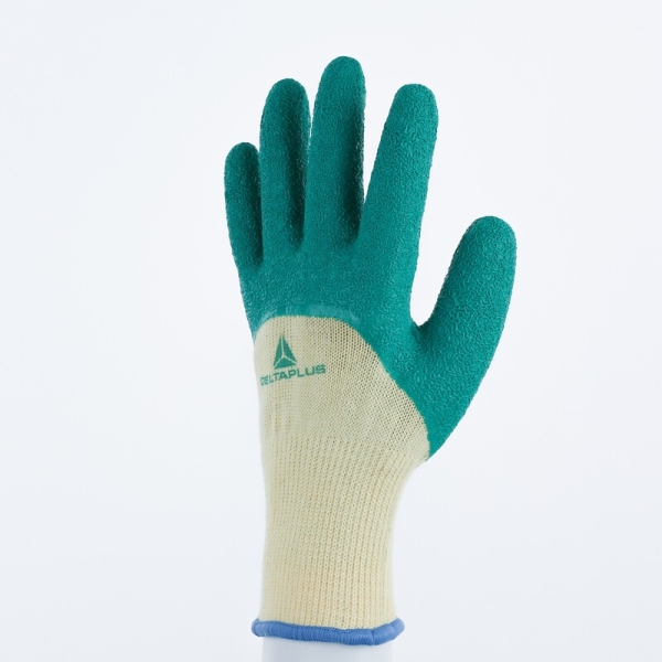 Mănușă tricotată cu strat protector - Bumbac, Poliester/bumbac - Latex texturat aderent - Calibru : 10, culori: Verde