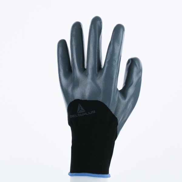 Mănușă tricotată cu strat protector - Poliester - Nitril neted - Calibru : 13, culori: Negru-Gri