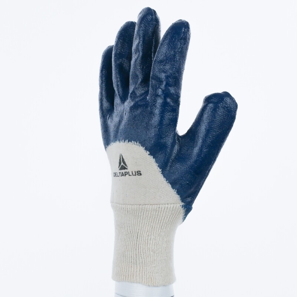 Mănușă tricotată cu strat protector - Bumbac - Bumbac - Nitril neted, culori: Albastru