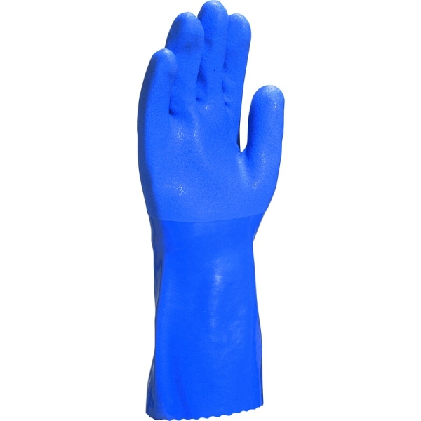 Mănușă impermeabilă cu fixare - Bumbac - PVC texturat aderent - Calibru : 13 - Lungime :  300   mm , culori: Albastru