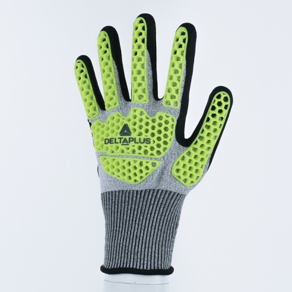 Mănușă tricotată cu strat protector - Spumă de nitril - Calibru : 13, culori: Galben-Gri-Negru