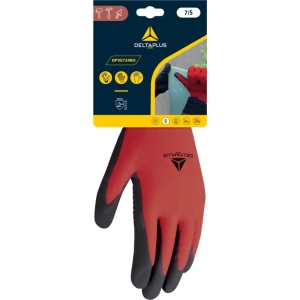 Mănușă tricotată cu strat protector - Poliester, Spandex - Spumă de nitril - Calibru : 15, culori: Negru-Roșu