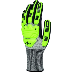 Mănușă tricotată cu strat protector - Elastan, Fibră de sticlă, Nailon, Poliester, Spandex - Nitril texturat aderent - Calibru : 15, culori: Galben