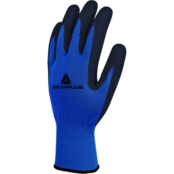 Mănușă tricotată cu strat protector - Poliester - Spumă de latex - Calibru : 13, culori: Albastru-Negru