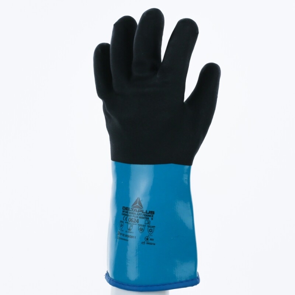 Mănușă impermeabilă cu fixare - Acril - Strat dublu de nitril/PVC - Calibru : 10 - Lungime :  300   mm , culori: Albastru