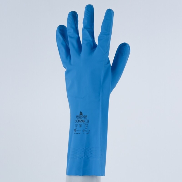 Mănușă impermeabilă fără fixare, neimpregnată cu pudră - Nitril neted - Lungime :  330   mm , culori: Albastru