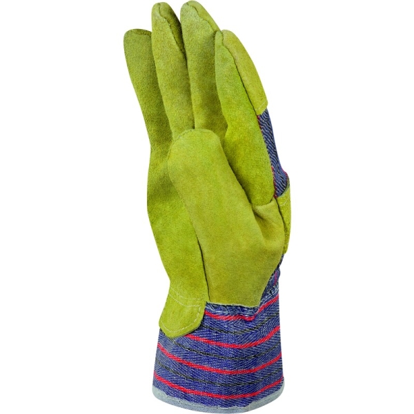 Mănușă preformată palmă piele/dos piele - Bovină, culoare Galben-Albastru