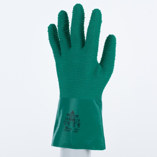 Mănușă impermeabilă cu fixare - Bumbac - Latex texturat aderent - Lungime :  300   mm , culori: Verde