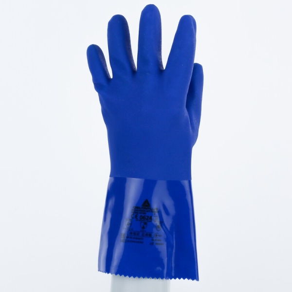 Mănușă impermeabilă cu fixare - Bumbac - PVC texturat aderent - Calibru : 13 - Lungime :  300   mm , culori: Albastru