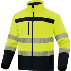 Softshell hidrofug de înaltă vizibilitate -  Softshell - 96% poliester 4% elastan - 2 straturi laminate, culori: Galben fluorescent-Bleumarin, Portocaliu fluorescent-Bleumar