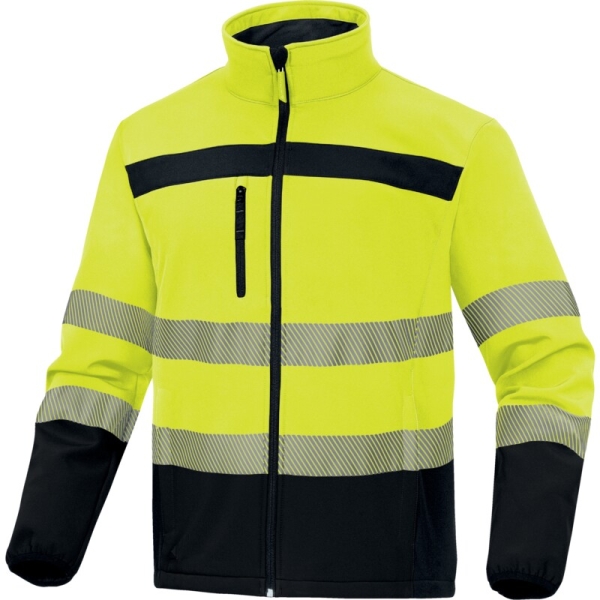 Softshell hidrofug de înaltă vizibilitate -  Softshell - 96% poliester 4% elastan - 2 straturi laminate, culori: Galben fluorescent-Bleumarin, Portocaliu fluorescent-Bleumar