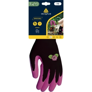 Mănușă tricotată cu strat protector - Poliester - Spumă de latex - Calibru : 13, culori: Negru-violet, Negru-roz, Negru-verde