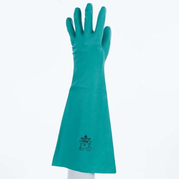 Mănușă impermeabilă fără fixare, neimpregnată cu pudră - Nitril neted - Lungime :  460   mm , culori: Verde