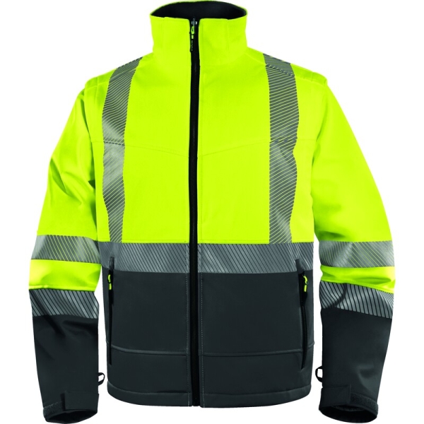 Softshell hidrofug 2 în 1 de înaltă vizibilitate -  Ripstop - 100% poliester - Membrană TPU, 3 straturi laminate, culori: Galben fluorescent-Gri, Portocaliu Fluo-Gri