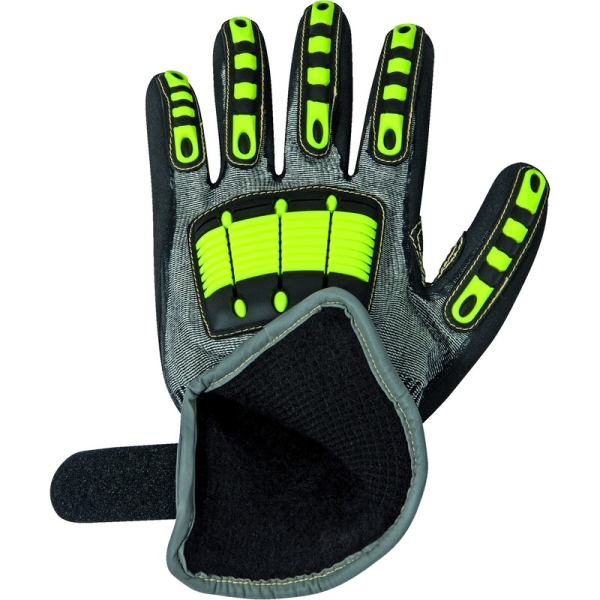 Mănușă tricotată cu strat protector - HDPE, Kevlar - Strat dublu de nitril, culori: Galben-Gri-Negru