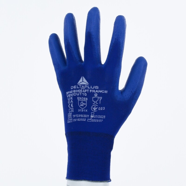Mănușă tricotată cu strat protector - Poliamidă - PU - Calibru : 15, culori: Albastru