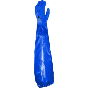 Mănușă impermeabilă cu fixare - Bumbac - PVC texturat aderent - Calibru : 13 - Lungime :  620   mm , culori: Albastru