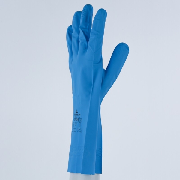 Mănușă impermeabilă fără fixare, neimpregnată cu pudră - Nitril neted - Lungime :  330   mm , culori: Albastru