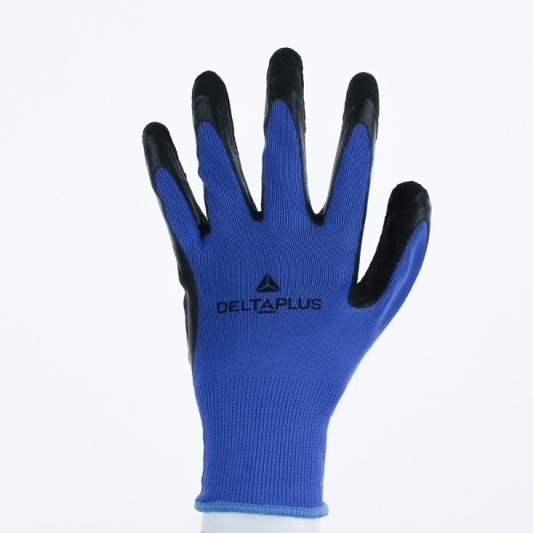 Mănușă tricotată cu strat protector - Poliester - Spumă de latex - Calibru : 13, culori: Albastru-Negru