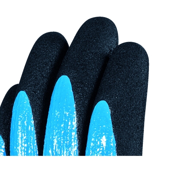 Mănușă tricotată cu strat protector - Poliamidă - Strat dublu de nitril - Calibru : 15, culori: Albastru-Negru