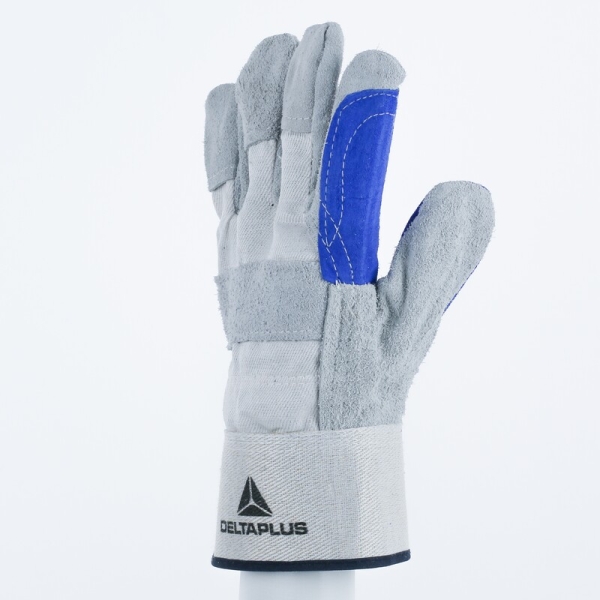 Mănușă preformată palmă piele/dos material textil - Bovină, culoare Gri-Albastru