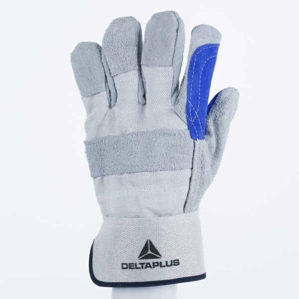 Mănușă preformată palmă piele/dos material textil - Bovină, culori: Gri-Albastru