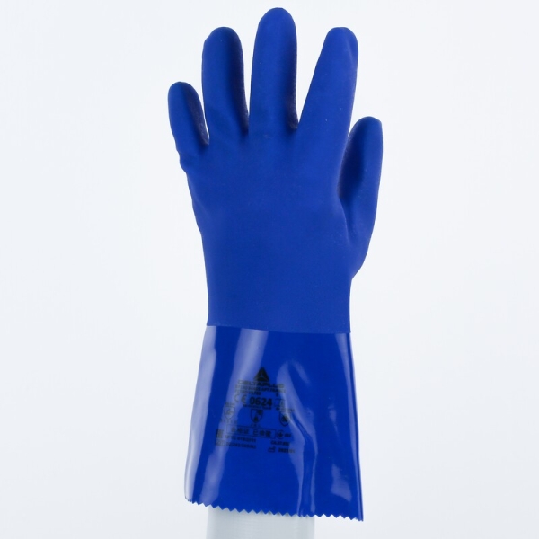 Mănușă impermeabilă cu fixare - Bumbac - PVC texturat aderent - Calibru : 13 - Lungime :  300   mm , culori: Albastru