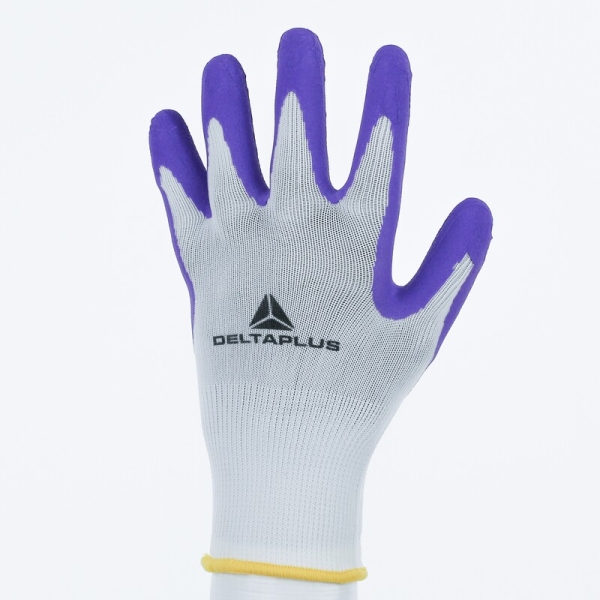 Mănușă tricotată cu strat protector - Poliester - Spumă de latex - Calibru : 13, culoare Alb-Violet