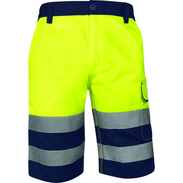 Bermudă de lucru de înaltă vizibilitate -  Twill - 80% poliester 20% bumbac - 240 g/m², culori: Galben fluorescent-Bleumarin, Portocaliu fluorescent-Bleumar