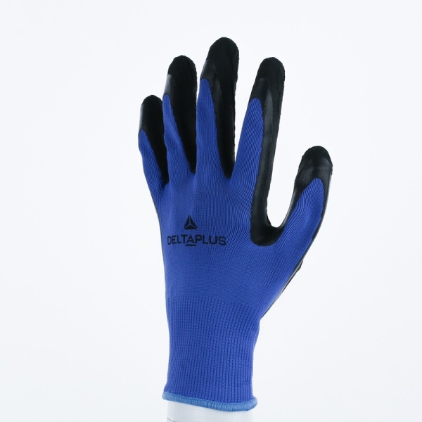 Mănușă tricotată cu strat protector - Poliester - Spumă de latex - Calibru : 13, culori: Albastru-Negru