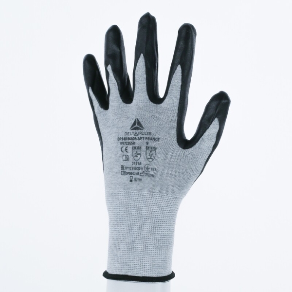 Mănușă tricotată cu strat protector - Carbon, Poliamidă - Spumă de nitril - Calibru : 15, culori: Gri-Negru
