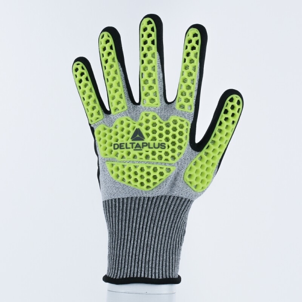 Mănușă tricotată cu strat protector - Spumă de nitril - Calibru : 13, culori: Galben-Gri-Negru