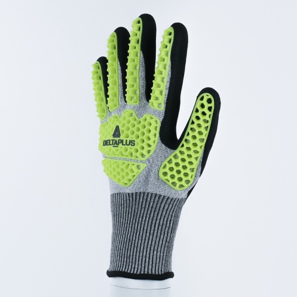 Mănușă tricotată cu strat protector - Spumă de nitril - Calibru : 13, culori: Galben-Gri-Negru