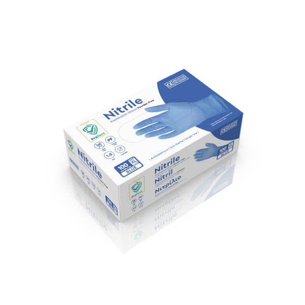 Manusi examinare, nitril, albastre, de unica folosinta, Protect Blue, nepudrate, 100buc / cutie pentru medical, HoReCa, saloane si domeniul industrial, calitate premium