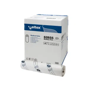 Rola medicala Medilux, cearceaf de hartie alb, 100% celuloza, 2 straturi, 50cm x 50m, portionata 38cm, 9 role/bax,
