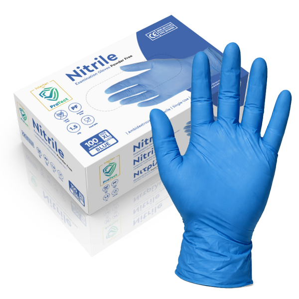 Manusi examinare, nitril, albastre, de unica folosinta, Protect Blue, nepudrate, 100buc / cutie pentru medical, HoReCa, saloane si domeniul industrial, calitate premium