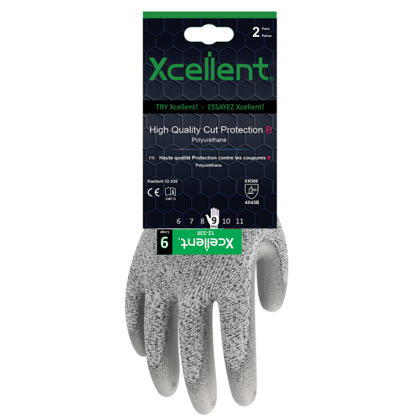 Manusi  CUT 3 poliuretan - tesatura(gauge) 13,  nivel de protecție la tăiere B, imersie poliuretan. EN388: 4X43B