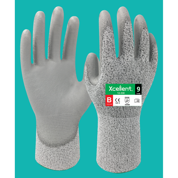 Manusi  CUT 3 poliuretan - tesatura(gauge) 13,  nivel de protecție la tăiere B, imersie poliuretan. EN388: 4X43B