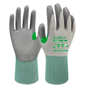 Manusi TOUCH CUT 2, tesatura(gauge) 13, nivel de protecție la tăiere D, imersie PU in palma, functie "touch screen", EN388: 4X43D.