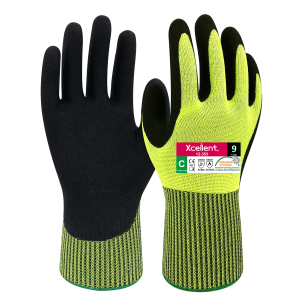 Manusi COMFORT CUT-N - tesatura(gauge) 13,  protectie taiere C,  imersie de nitril pe palma, respirabila, culori HI-VIS, EN388: 4X43C, EN407: X1XXXX.