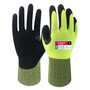 Manusi COMFORT CUT-N - tesatura(gauge) 13,  protectie taiere D,  imersie de nitril pe palma, respirabila, culori HI-VIS, EN388: 4X43D, EN407: X1XXXX.