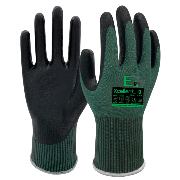 Manusi DARK HORSE, tesatura(gauge) 13, protecție la tăiere E, imersie nitril in palma,  EN388: 4X32E, EN407:X2XXXX.