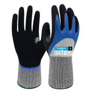 Manusi FLEX WET-CUT - repelenta la apa si ulei, tesatura(gauge) 13, dubla imersie de nitril 3/4, durabilitate, protectie taiere D, EN388: 4X44D, EN407: X1XXXX.