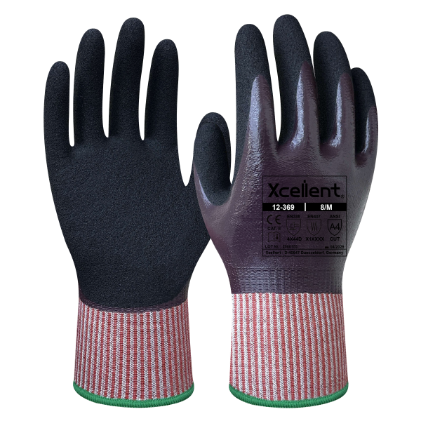 Manusi WET GRIP-CUT - repelenta la apa si ulei, tesatura(gauge) 13, imersata total,  durabilitate, protectie taiere nivel D, protectie termica temp contact 100° C. EN388: 4X44D, EN407: X1XXXX
